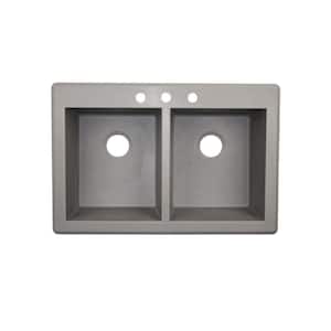 Dual-Mount Granite 33 in. x 22 in. 3-Hole 50/50 Double Bowl Kitchen Sink in Metallico