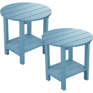 17-5/8 in. H Blue Round Plastic Adirondack Outdoor Patio Side Table(2-Pack)