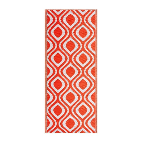 Venice Orange White 2 ft. 3 in. x 6 ft. Reversible Recycled Plastic Indoor/Outdoor Area Rug