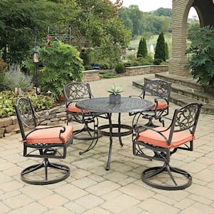 Sanibel 42 in. Swivel Rust Bronze 5-Piece Cast Aluminum Round Outdoor Dining Set with Coral Cushions