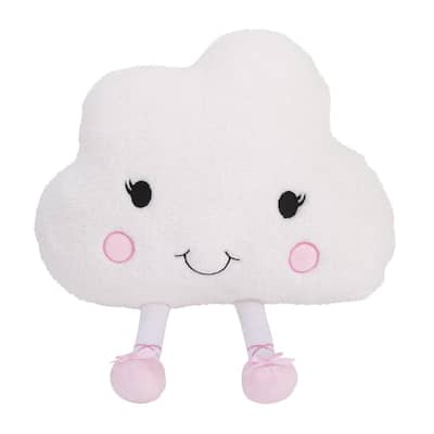 White Cloud with Pink Embroidered Face & Ballerina Slippers 5 in. L x 14.75 in. W Decorative Throw Pillow