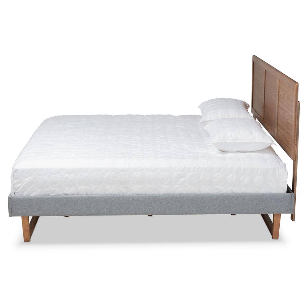 King Size Dark Gray Upholstered Wood Platform Bed with Adjustable Headboard