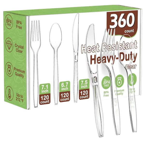 Clear Plastic Disposable Cutlery Set, 360-Pieces (120 Forks, 120 Spoons, 120 Knives)