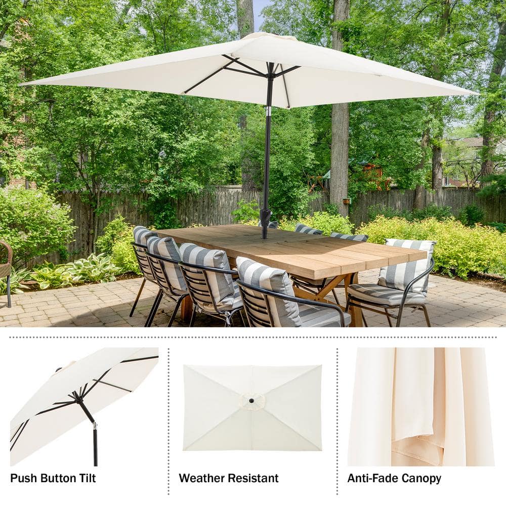 Beige Rectangular Steel Frame Patio Umbrella with Crank and Tilt