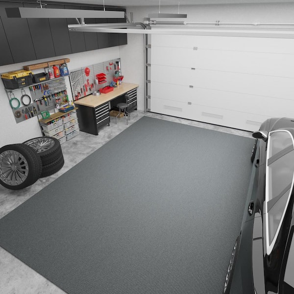 Lifesaver Scrape Rib Non-Slip Custom Cut Long Hallway Runner Rug, 6 ft. 6 in. x 20 ft. Gray Polyester Garage Flooring
