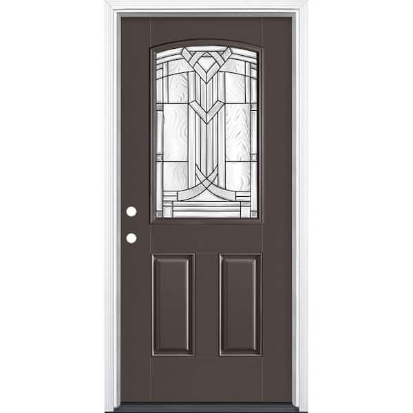 Masonite 36 in. x 80 in. Chatham Camber 1/2 Lite Right Hand Painted Smooth Fiberglass Prehung Front Door w/ Brickmold,Vinyl Frame