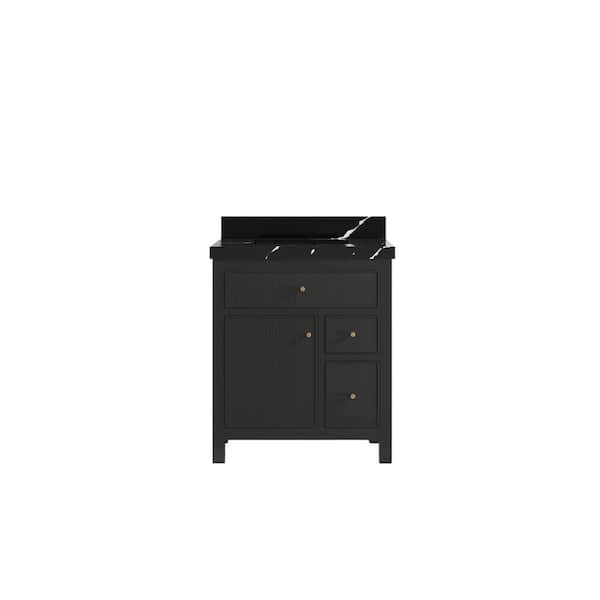 Willow Collections Sonoma 30 in. Single Sink Freestanding Black Top Bath Vanity with Calacatta Black Quartz Top Unassembled