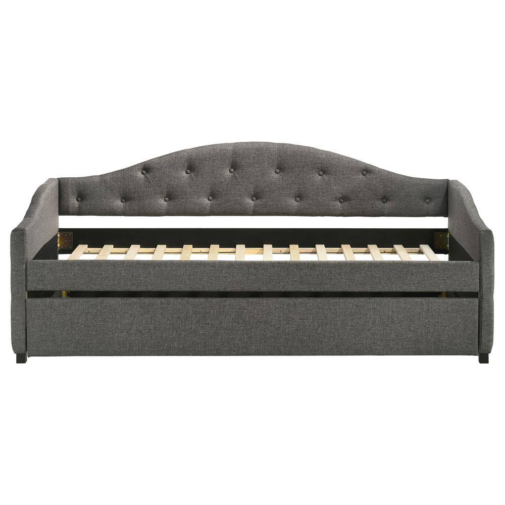 Gray Upholstered Twin Daybed with Tufted Back and Drawer