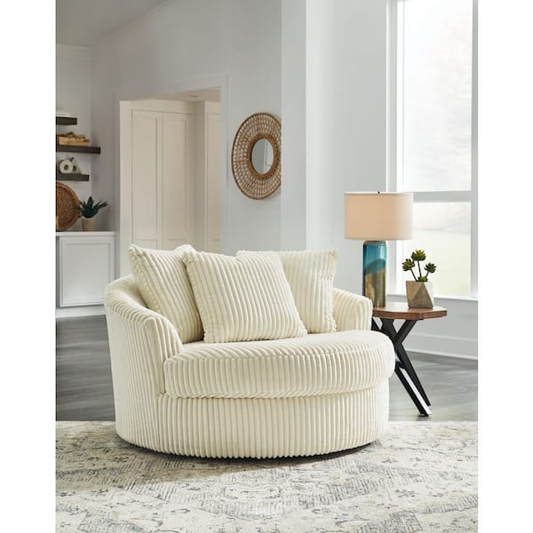 Lindyn Ivory Polyester Swivel Chair and a Half with Removable Cushions