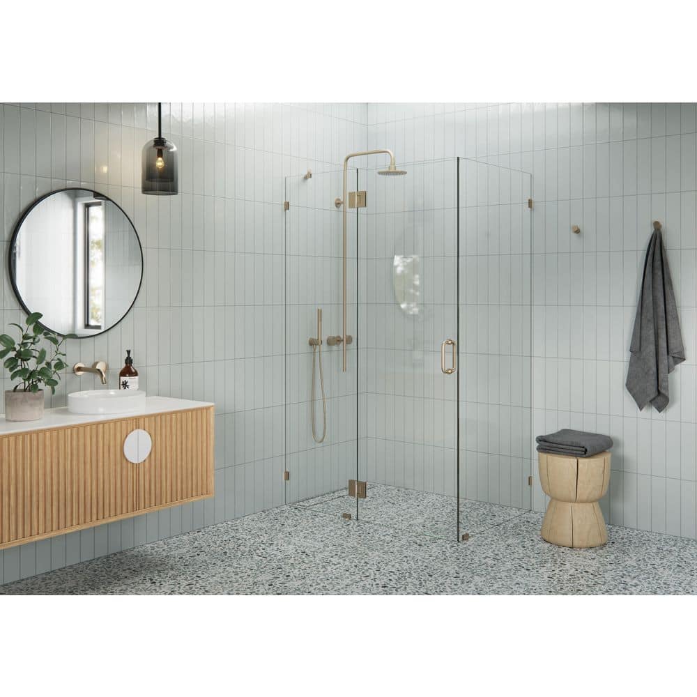 48 in. W x 30 in. D x 78 in. H Pivot Frameless Corner Shower Enclosure in Brushed Bronze Finish with Clear Glass price history on PriceWatchPro