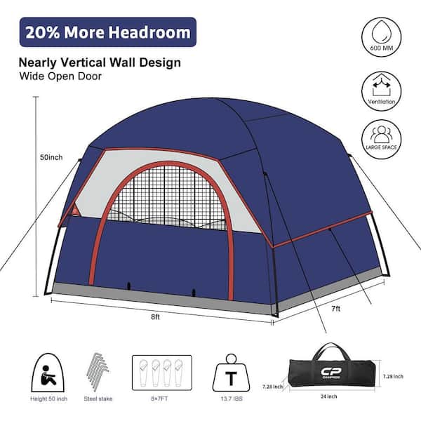 テント♡ 8 ft. x 7 ft. Blue 4-Person Weatherproof Family Dome Portable
