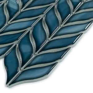 Glazed Blue 6 in. x 6 in. Leaf Waterjet Recycled Glass Marble Looks Mosaic Tile (0.25 sq. ft./Case)