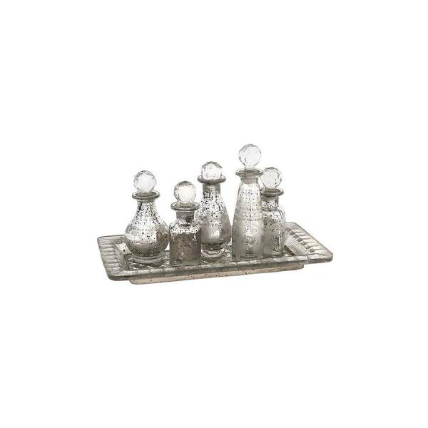 IMAX Macaire Antique Silver Glass Mini Bottles with Tray
