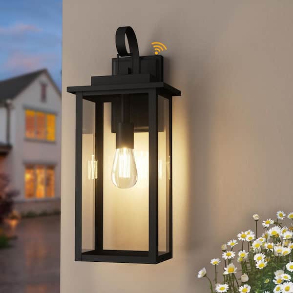 19 in. 1-Light Black Modern Dusk to Dawn Hardwired Outdoor Metal Exterior Garage Wall Lights Sconces Lighting Fixtures