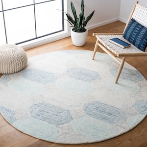 Abstract Ivory/Blue 6 ft. x 6 ft. Abstract Geometric Round Area Rug