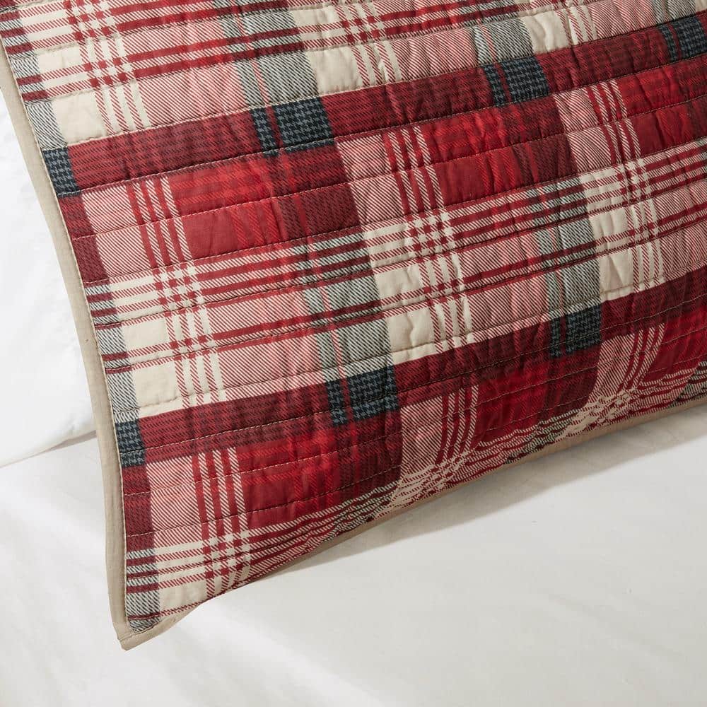 King Red Cotton Reversible Quilt Set with Shams