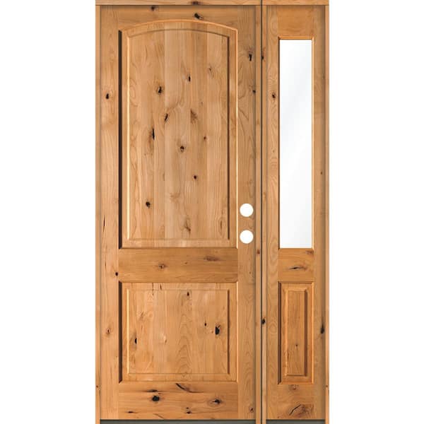 Krosswood Doors 44 in. x 96 in. Knotty Alder 2 Panel Left-Hand/Inswing Clear Glass Clear Stain Wood Prehung Front Door w/Right Sidelite