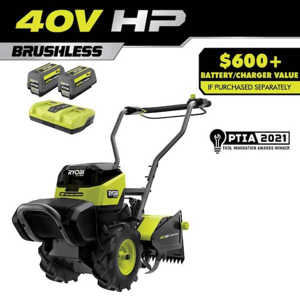 RYOBI 40V HP Brushless 18 in. Battery Powered Rear Tine Tiller with (2) 6.0 Ah Batteries and Charger