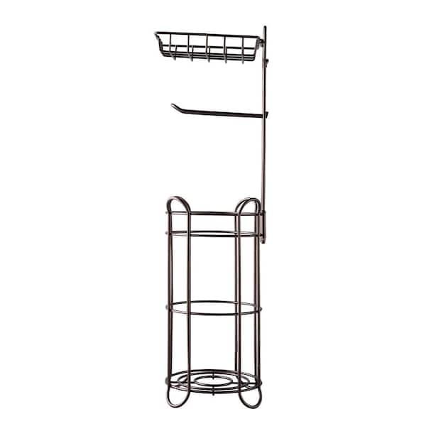 Freestanding Toilet Paper Holder Holder in Brown with Shelf, Holds Mega Rolls