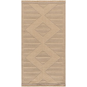 Washable Jute Natural Beige 2 ft. x 4 ft. Solid Diamond Contemporary Runner Area Rug