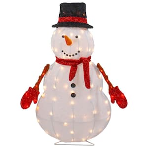 32 in. Lighted 3D Chenille Snowman in Top Hat Outdoor Christmas Decoration