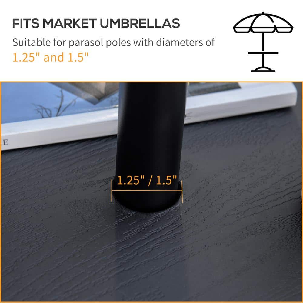 Black Round HDPE Umbrella Table Tray with Wood Grain Pattern