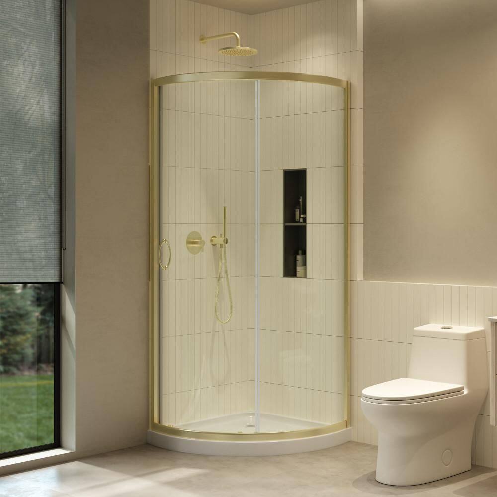 Breeze 35 in. L x 35 in. W x 72.83 in. H Round Corner Shower Kit in Brushed Gold, Clear Sliding Door and Pan price history on PriceWatchPro