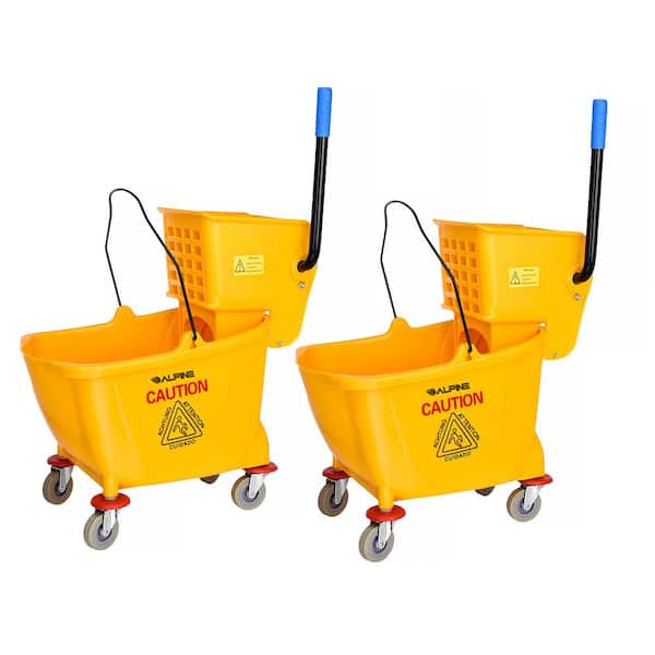 Alpine Industries 36 Qt. Yellow PVC Mop Bucket with Side Wringer (2-Pack)