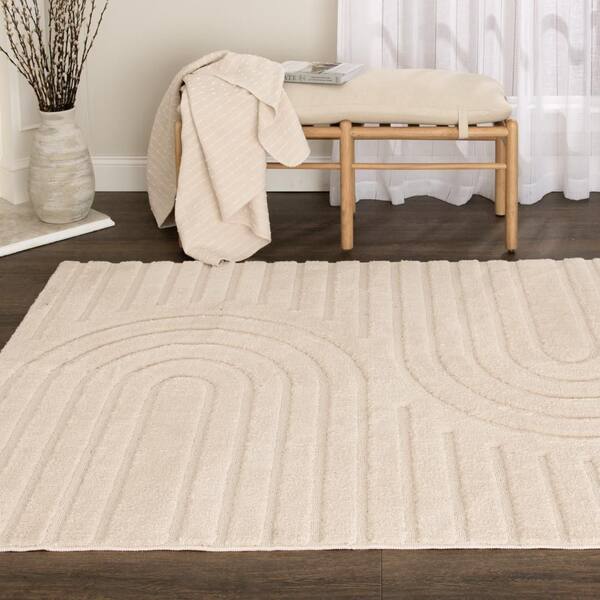 Oathil 5 ft. x 7 ft. Cream Geometric Polyester Area Rug