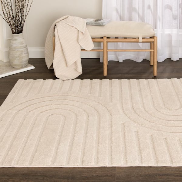 Oathil Cream 9 ft. x 12 ft. Geometric Polyester Area Rug