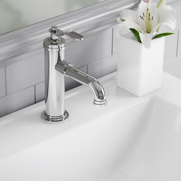 Water Creation Single Hole Single Handle Streamlined Cylindrical Bathroom Faucet with Pop-Up Drain in Chrome