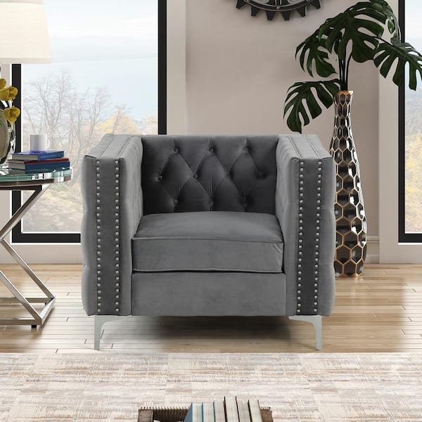 Grey suede accent online chair