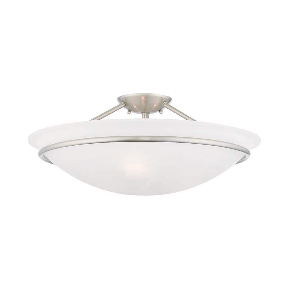 Transitional Brushed Nickel 3-Light Bowl LED Semi-Flush Mount