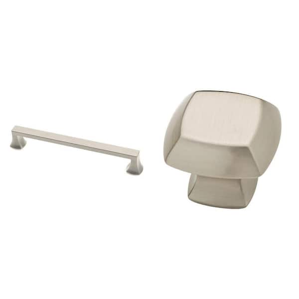 Mandara 6-5/16 in. Bar Pull and 1-1/4 in. Square Knob, Satin Nickel Combo