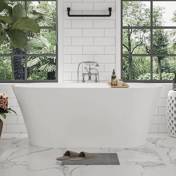 Antony 63 in. Acrylic Flatbottom Freestanding Bathtub in White