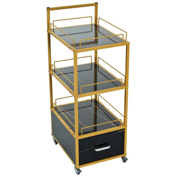 Tatayosi Beauty Salon Storage Trolley Cart,Mobile Storage Station Hairstylist Cart with Lockable Rolling Wheels,Black and Gold