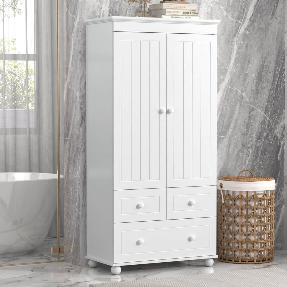 BAYA 31 in. W x 16 in. D x 63 in. H White Bathroom Freestanding Linen Cabinet with Adjustable Shelves price history on PriceWatchPro