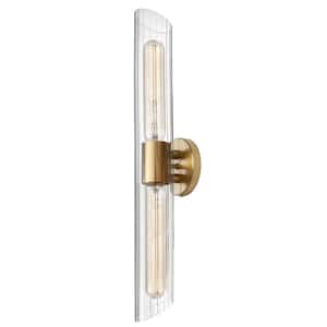 Samantha 25 in. 2-Lights Aged Brass Vanity-Lights with Clear Glass