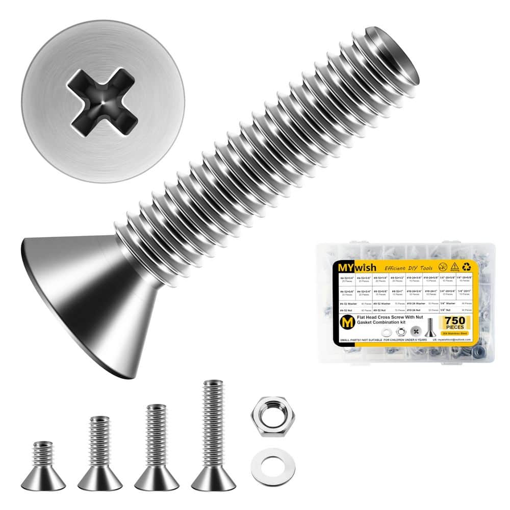 750-Piece Flat Head Phillips Machine Screw, Nut, Washer Assortment Kit, 304-Stainless Steel-#6, #8, #10, 1/4 price history on PriceWatchPro