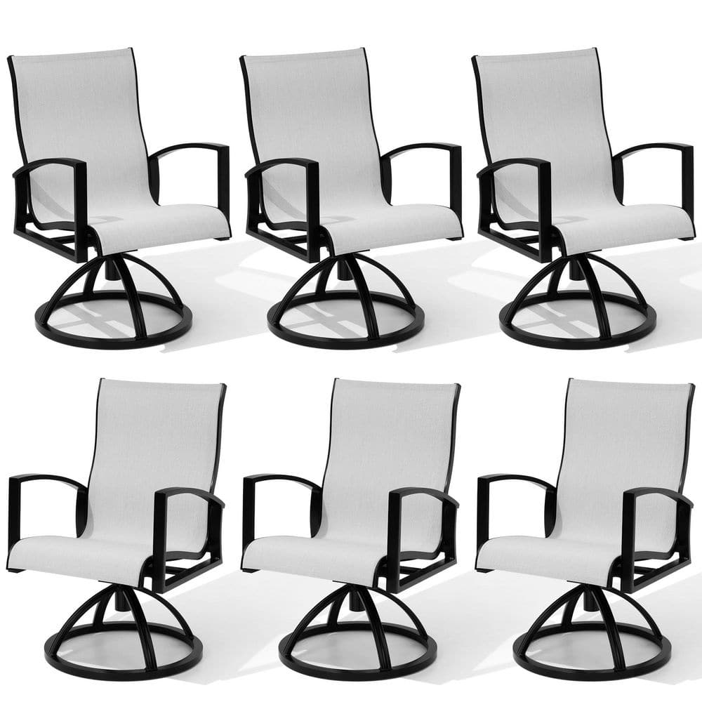 Set of 6 Swivel Outdoor Dining Chair with Armrest Aluminum Dining Chairs with Sunbrella Textilene Fabric in Shell price history on PriceWatchPro