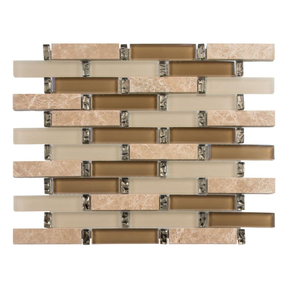 Saga Legend Tan/Brown 5 in. x 6.5 in. Rectangle Smooth Glass and Stone Mosa