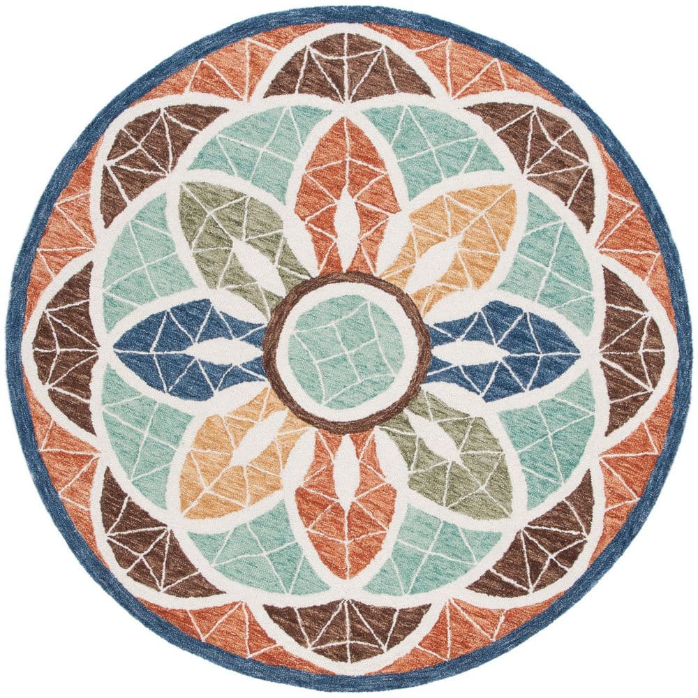 Novelty 5 ft. x 5 ft. Blue/Orange Geometric Floral Round Area Rug price history on PriceWatchPro