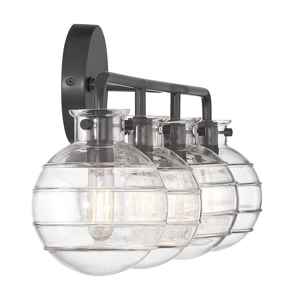 Matte Black Glass 4-Light Dimmable Bathroom Vanity Light