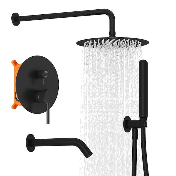 Kingdely 2-Handle 3-Spray Shower Faucet Set With Handheld Shower and 10 in. Rain Shower Head in Black (Valve Included)
