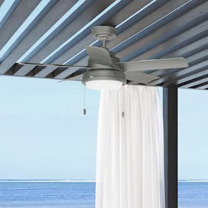 Seawall 44 in. Outdoor Matte Silver Ceiling Fan with Light Kit Included