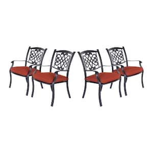 Sophie Dark Gold Aluminum Frames Outdoor Patio Dining Chair with Chili Red Cushion(Set of 4)
