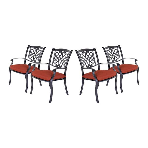 Mondawe Sophie Dark Gold Aluminum Frames Outdoor Patio Dining Chair with Chili Red Cushion(Set of 4)