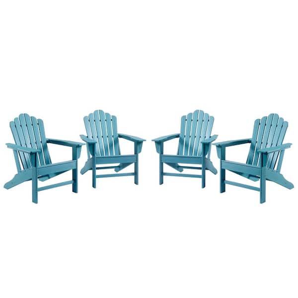 CASAINC Classic Lake Blue HDPE Plastic Adirondack Chair (4-Pack)