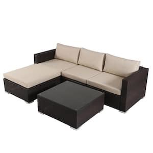 Santa Rosa Multi Brown 5-Piece Wicker Outdoor Sectional Set with Beige Cushions