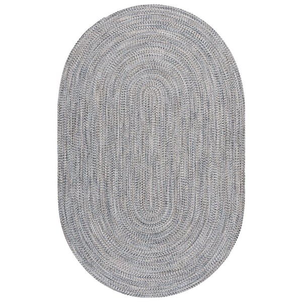 Braided 5 ft. x 8 ft. Oval Navy/Beige Coastal Solid Color Area Rug